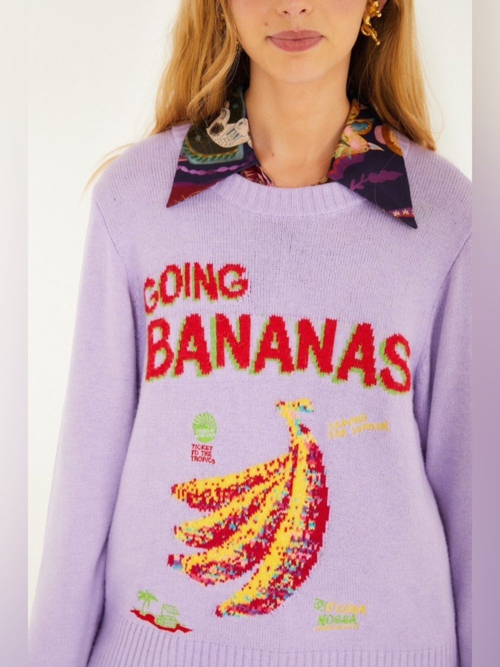 Farm Rio: Lilac Going Bananas Knit Sweater - Picture 3 of 9